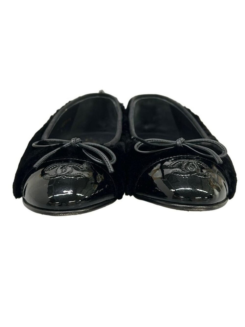 Chanel Flat Shoes 35 C Black Mink Ribbon CC Logo Leather - Picture 5 of 12